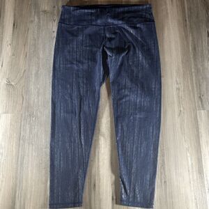 Victoria Sport Women's Workout Leggings Blue Gold Striping Waist Pocket Sz L